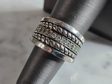 Womens Vintage Estate Sterling Silver Modernist CZ Ring