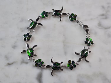 Womens Estate Sterling Silver Opal Sea Turtle Bracelet