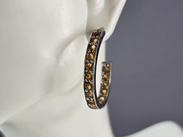 Womens Vintage Estate Sterling Silver Citrine Earrings