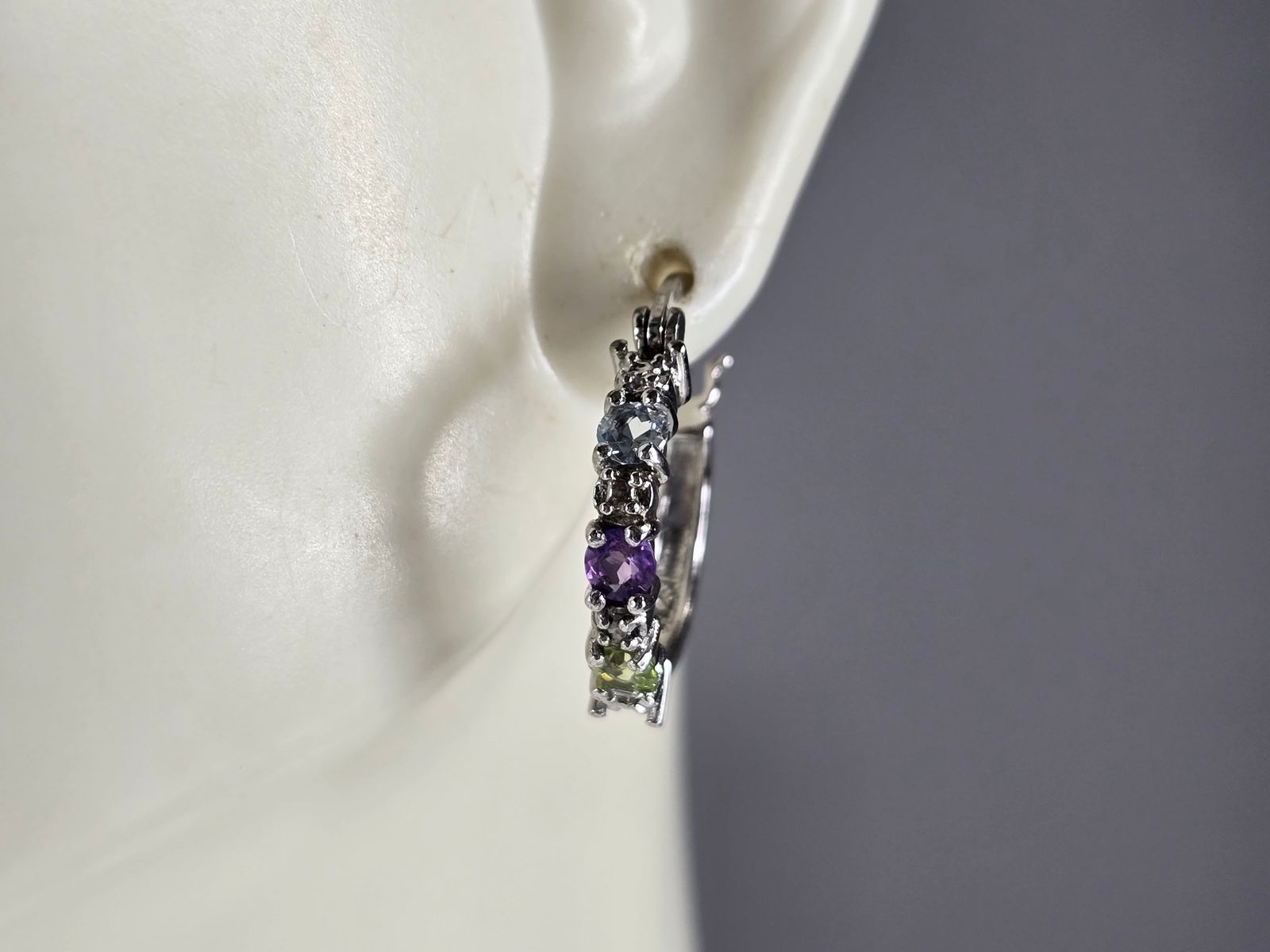 Womens Estate Sterling Silver Multi Stone Hoop Earrings (1 of 3)