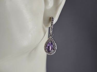 Womens Estate Sterling Silver Amethyst Earrings