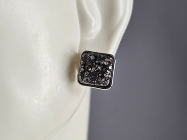 Womens Vintage Estate Sterling Silver Druzy Stud Earrings