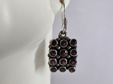 Womens Vintage Estate Sterling Silver Amethyst Earrings