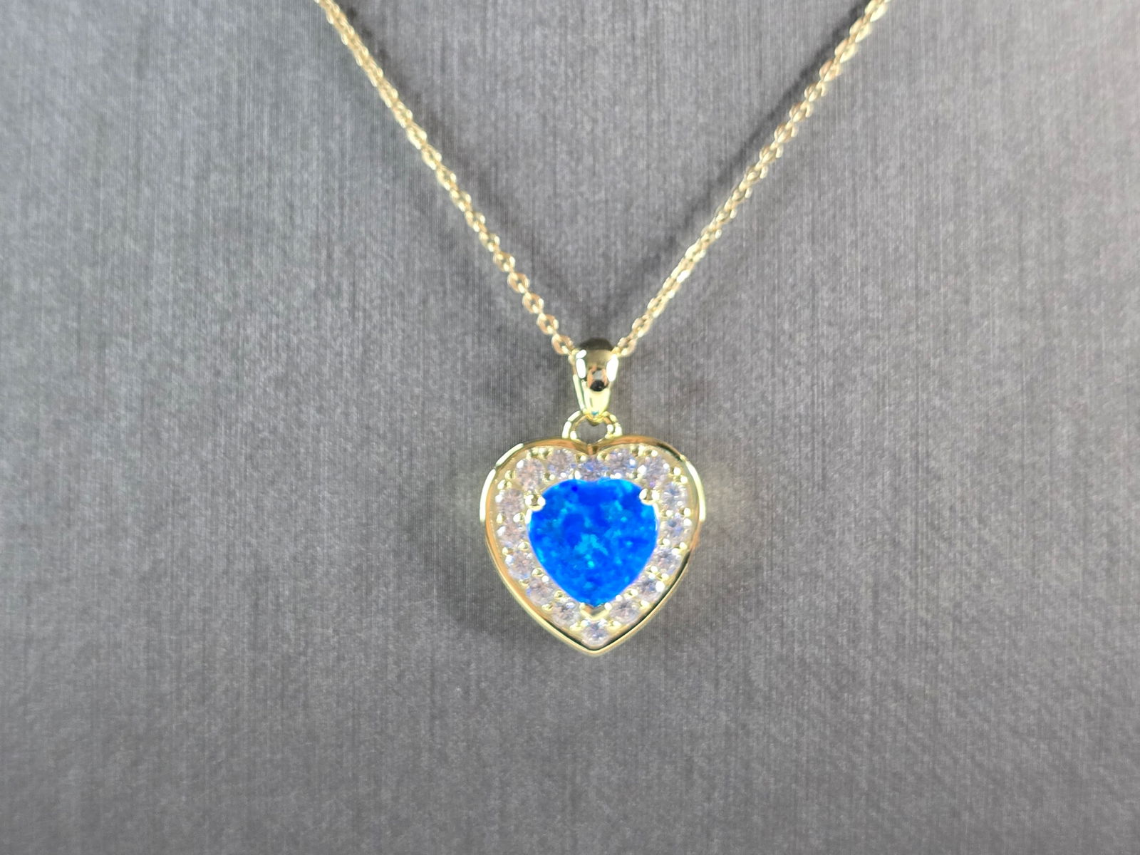 Womens Sterling Silver Gold Tone Blue Opal Heart Pendant Necklace (1 of 4)
