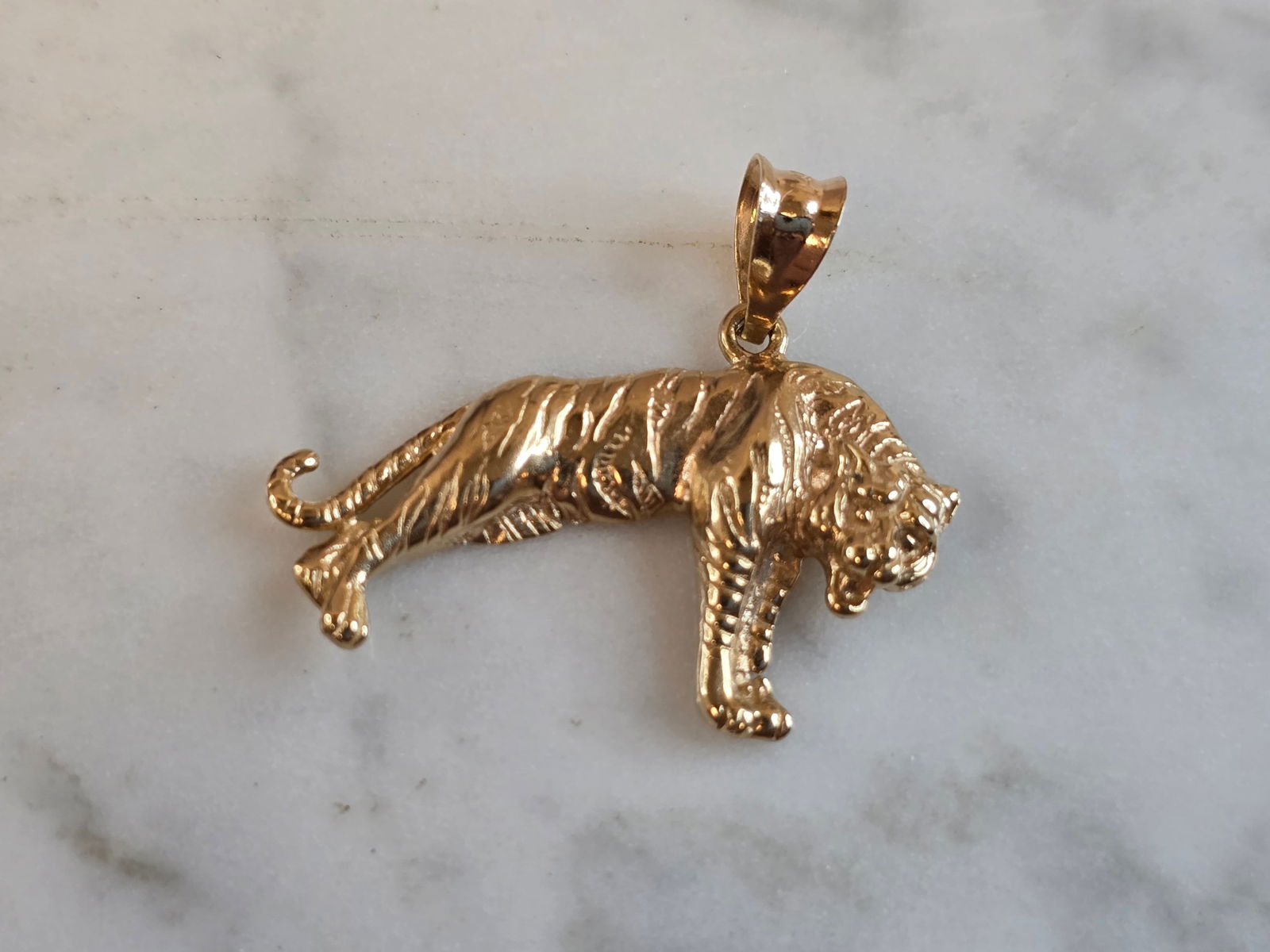 Womens Mens Vintage Estate 14k Yellow Gold Tiger Pendant (1 of 3)