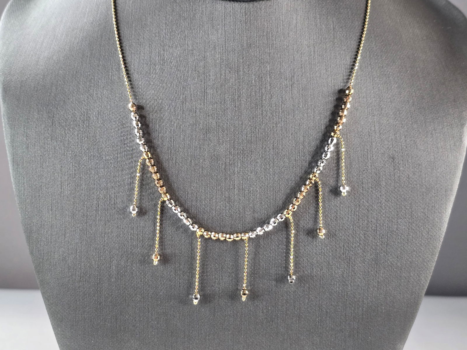Womens Estate 14K Yellow & White Gold Modernist Beaded Necklace (1 of 3)