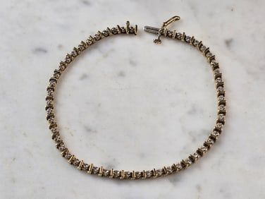 Womens Vintage Estate 14K Yellow Gold Diamond Tennis Bracelet