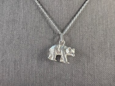 Womens Sterling Silver Bear Pendant Necklace