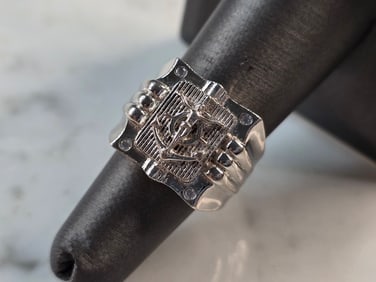 Mens Vintage Estate Sterling Silver Jesus Maritime Anchor Ring