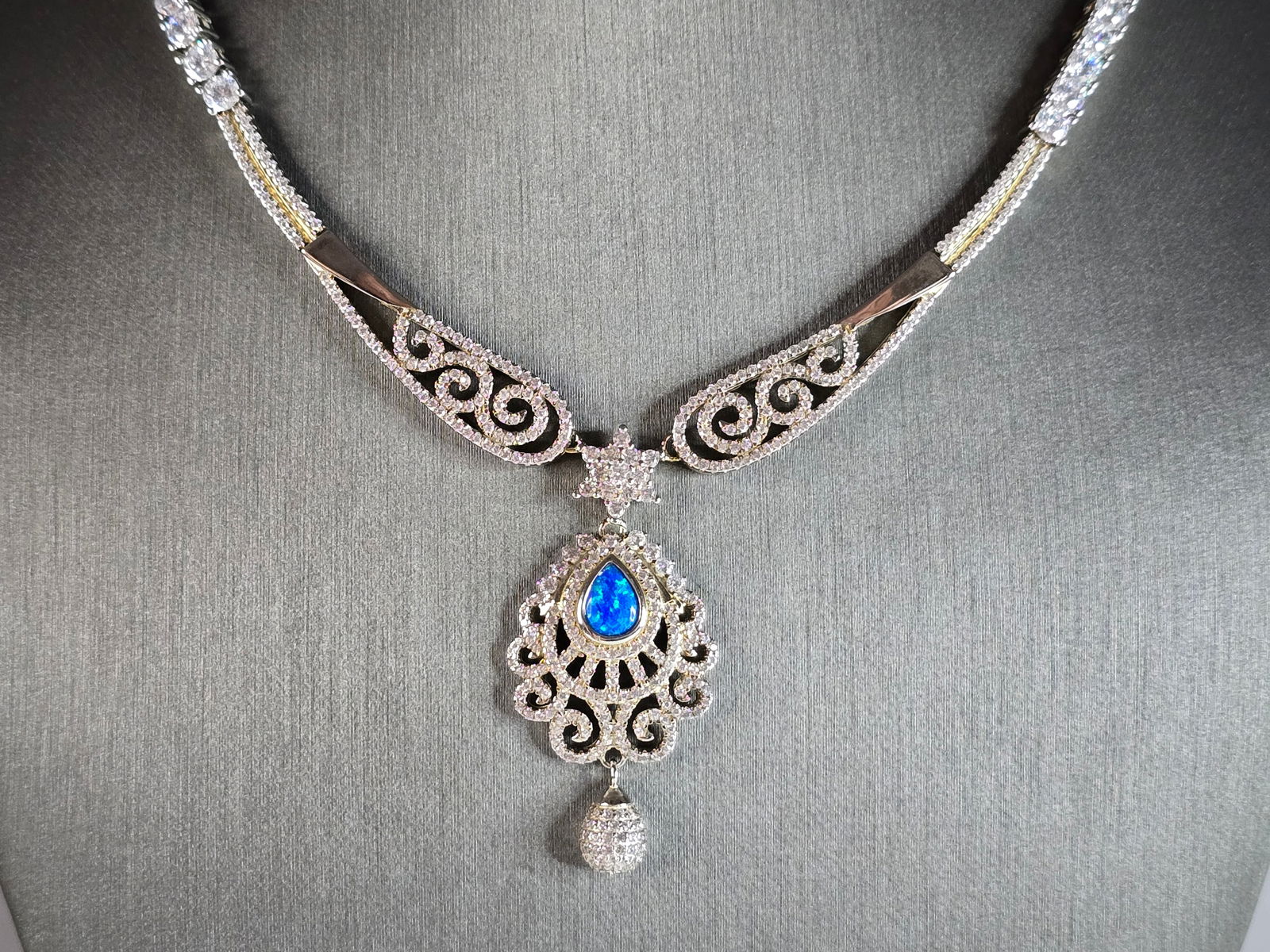 Womens Estate Sterling Silver Modernist Opal Necklace (1 of 7)