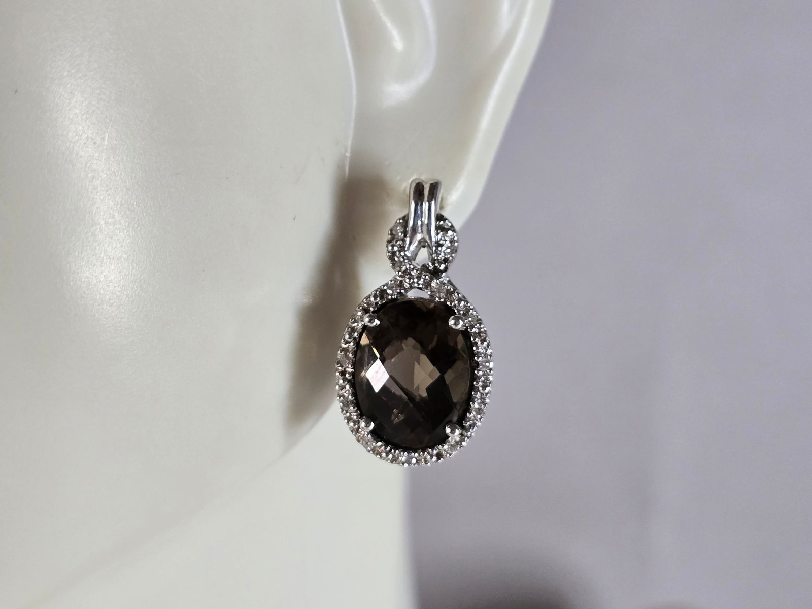 Womens Vintage Estate Sterling Silver Smoky Quartz Earrings (1 of 5)