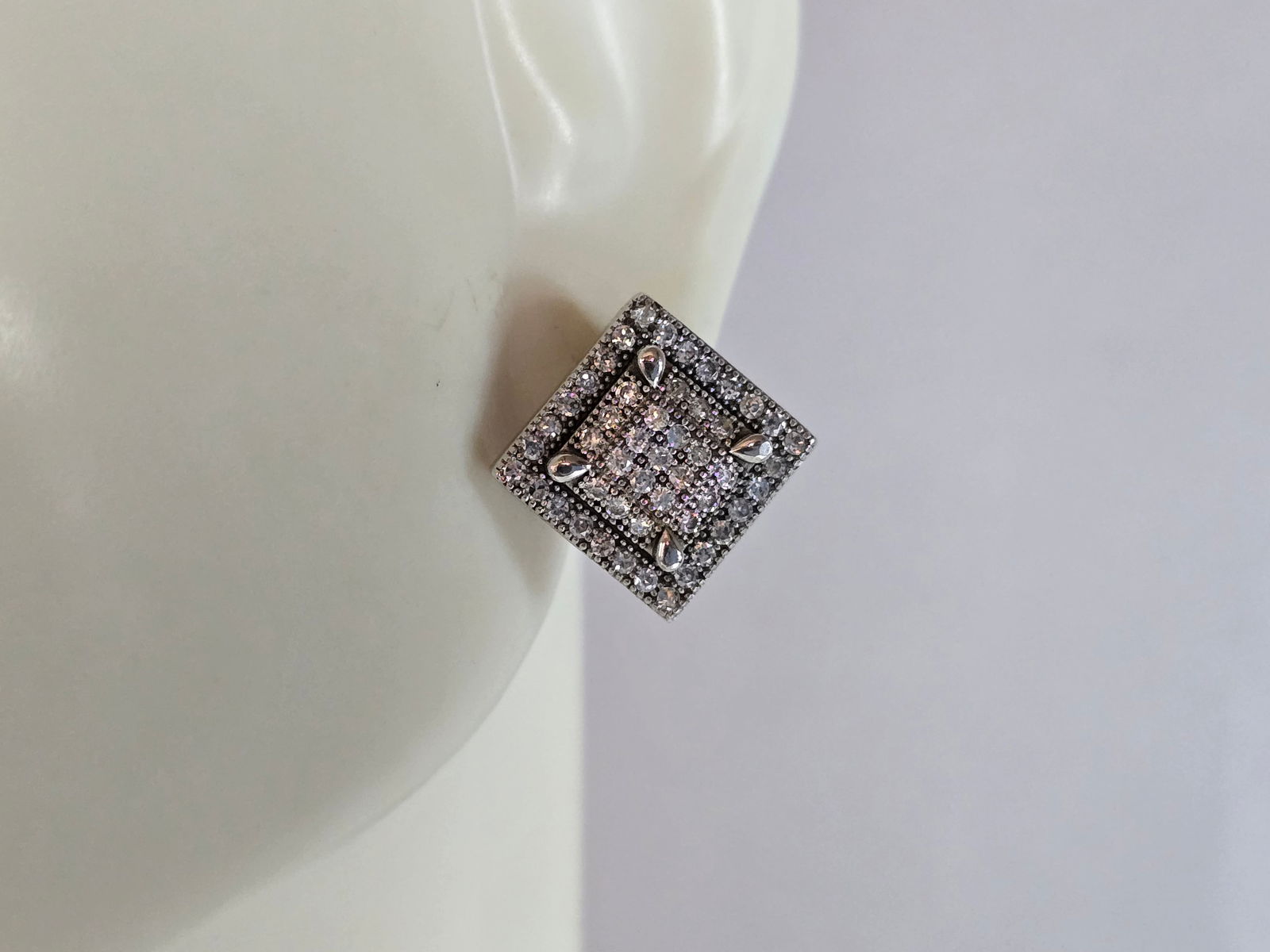 Womens Vintage Estate Sterling Silver Deco CZ Stud Earrings (1 of 4)