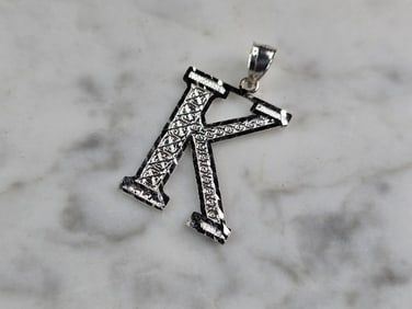 Womens Sterling Silver Initial Letter " K " Pendant