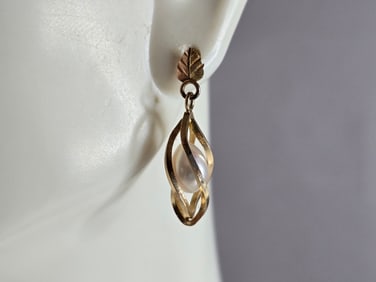Pr Womens Vintage Estate 14K & 10K Yellow Gold Pearl Earrings