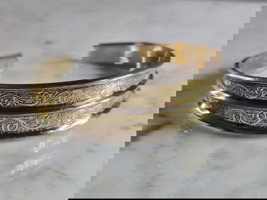 Womens Vintage Estate Sterling Silver Gold Tone Cuff Bracelet