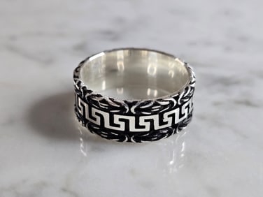 Mens Estate Sterling Silver Greek Key Band Ring
