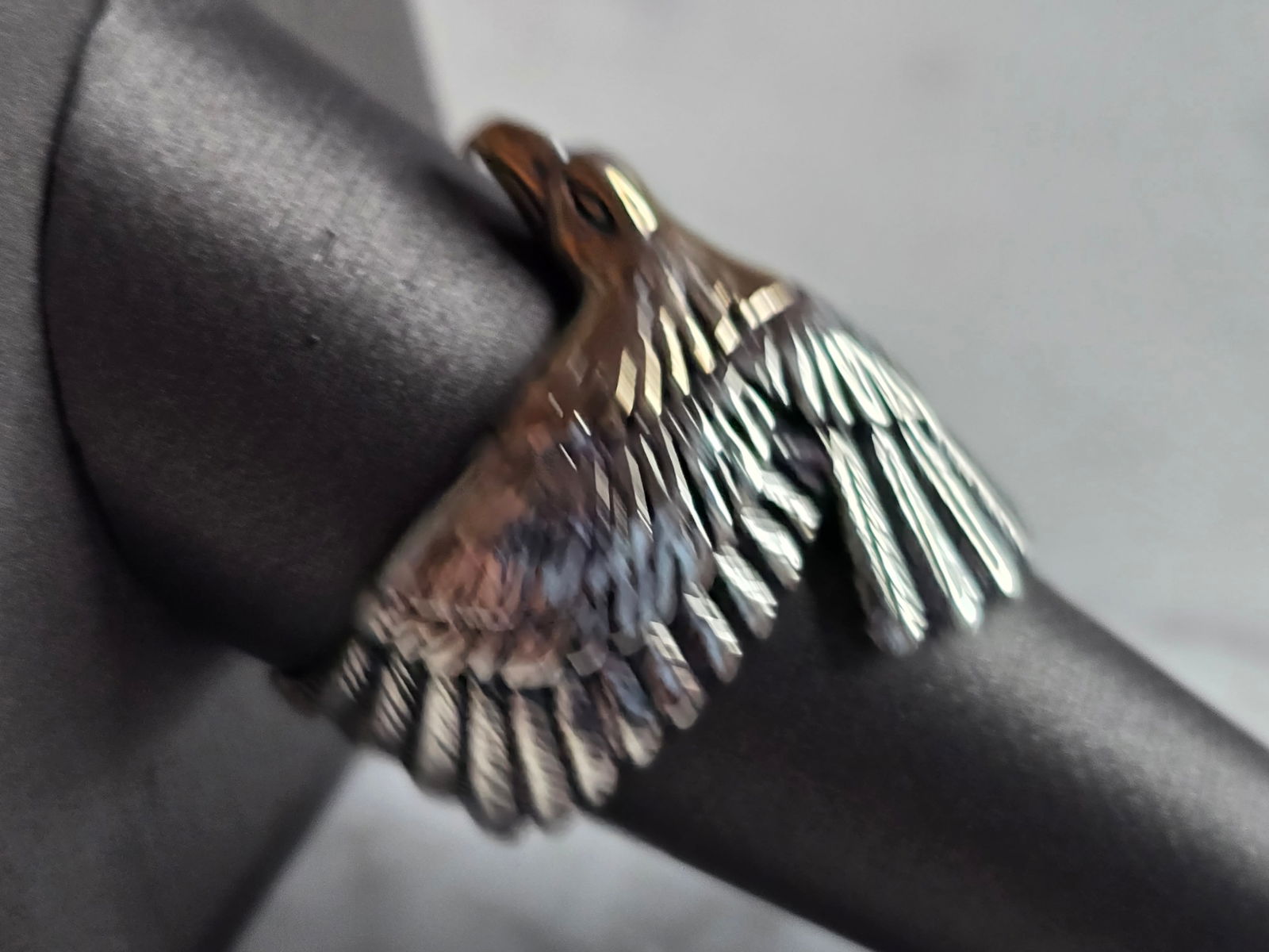 Mens Sterling Silver Two Tone Eagle Ring - 2