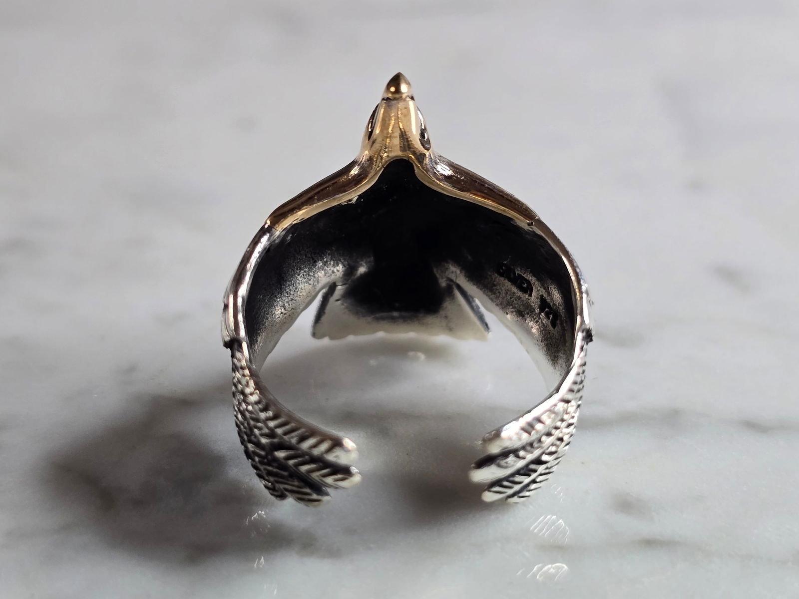 Mens Sterling Silver Two Tone Eagle Ring - 3