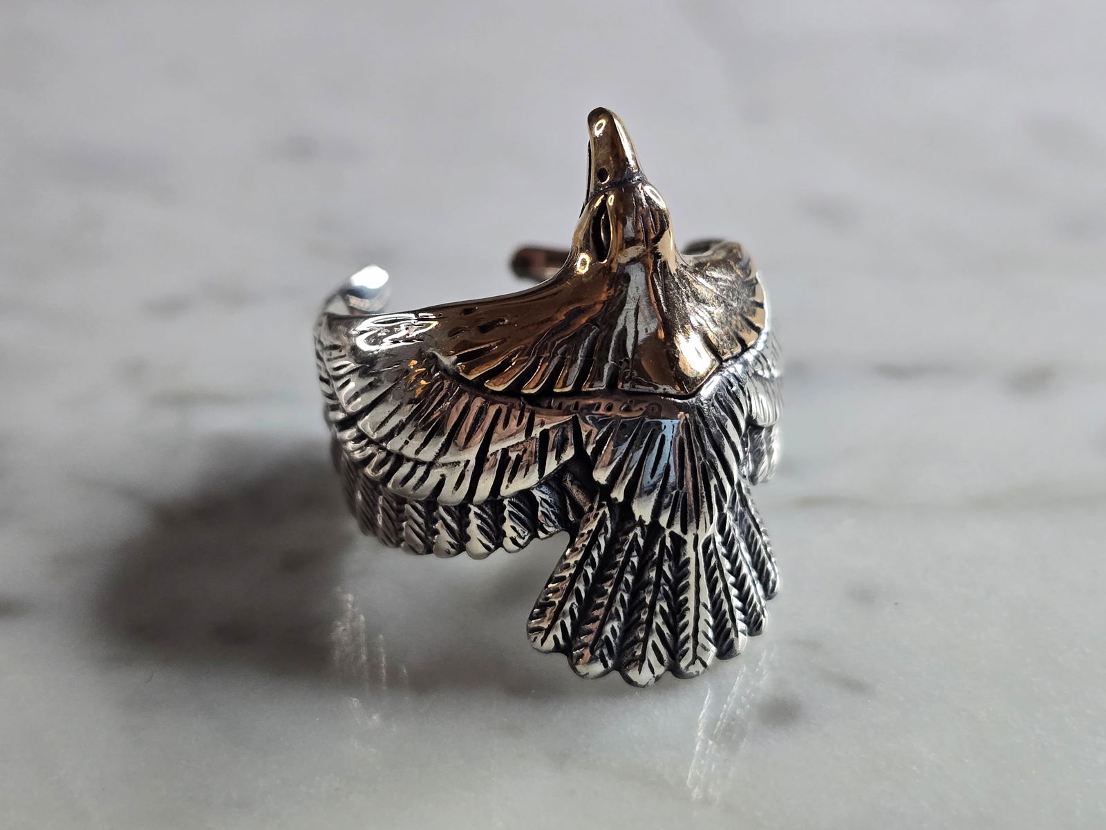 Mens Sterling Silver Two Tone Eagle Ring - 4