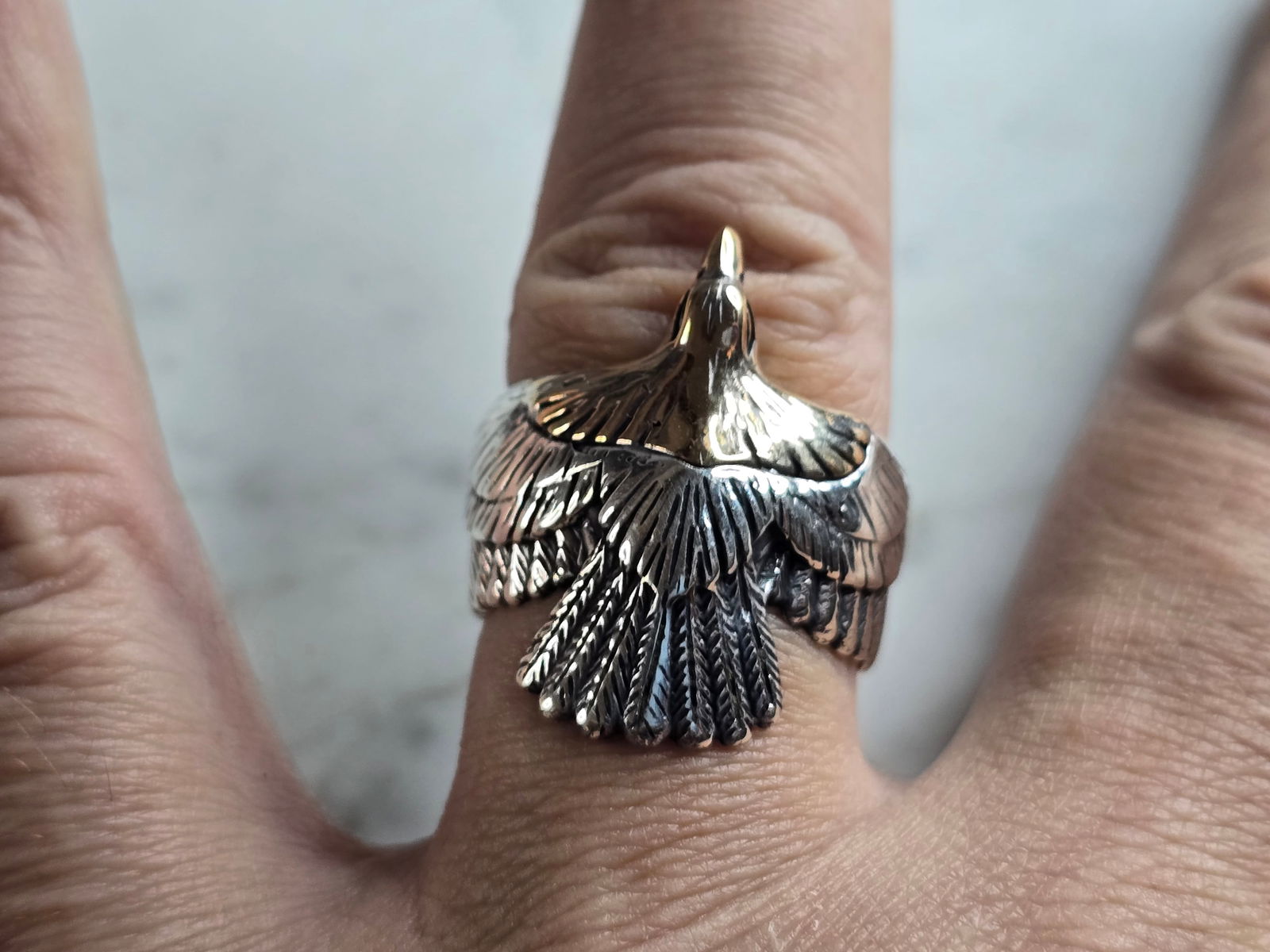 Mens Sterling Silver Two Tone Eagle Ring - 5