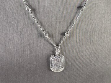 Womens Sterling Silver Modernist CZ Pendant Necklace