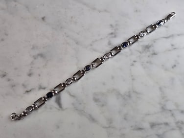 Womens Vintage Estate Sterling Silver Modernist Sapphire Bracelet