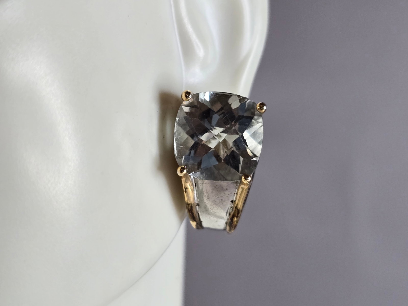 Womens Vintage Estate Sterling Silver & 14k Gold CZ Earrings: A PAIR OF WOMENS STERLING SILVER & 14K GOLD CZ EARRINGS THAT WEIGH 12.0g, AND MEASURE 7/8" LONG BY 1/2" WIDE. ANY QUESTIONS, PLEASE DO NOT HESITATE TO ASK. BE SURE TO CHECK OUT SOME OF MY OTHER GREAT