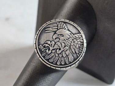 Mens Estate Sterling Silver Eagle Ring