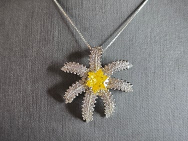 Womens Vintage Estate Sterling Silver Necklace W/ Flower Pendant