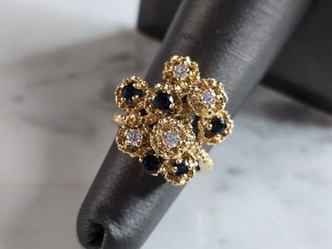 Womens Vintage Estate 14K Gold Sapphire & Diamond Ring