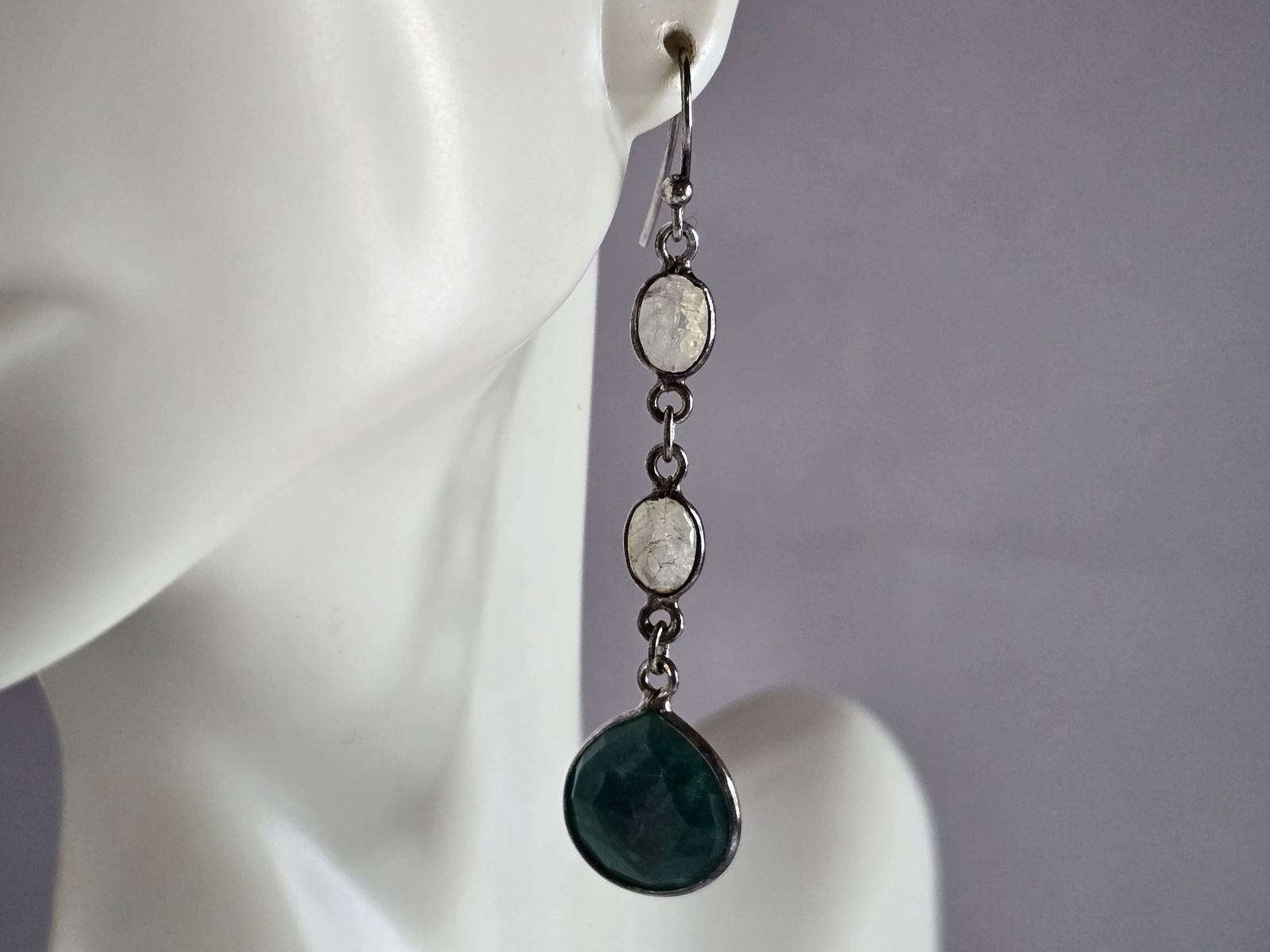 Pr Womens Sterling Silver Aventurine Moonstone Dangle Earrings (1 of 4)