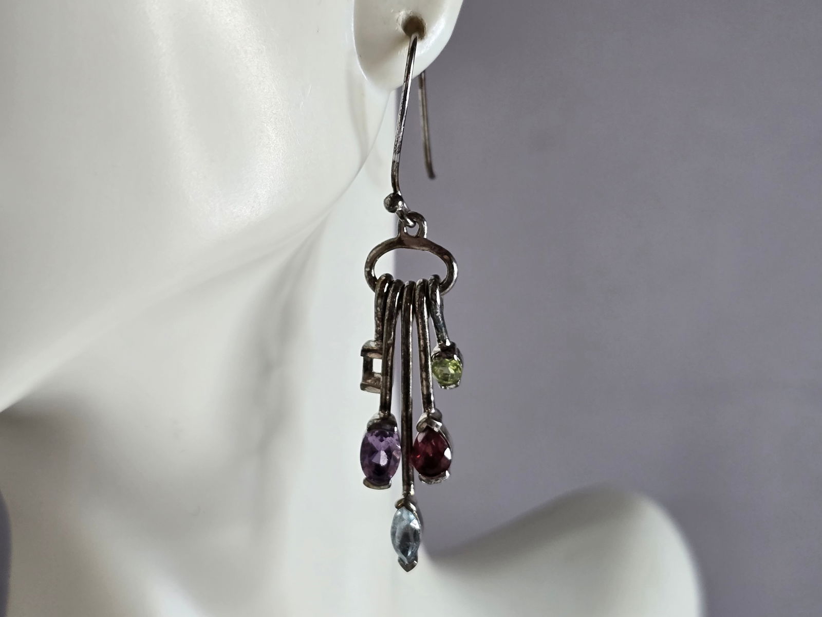 Womens Vintage Estate Sterling Silver Modernist Multi Stone Earrings (1 of 5)