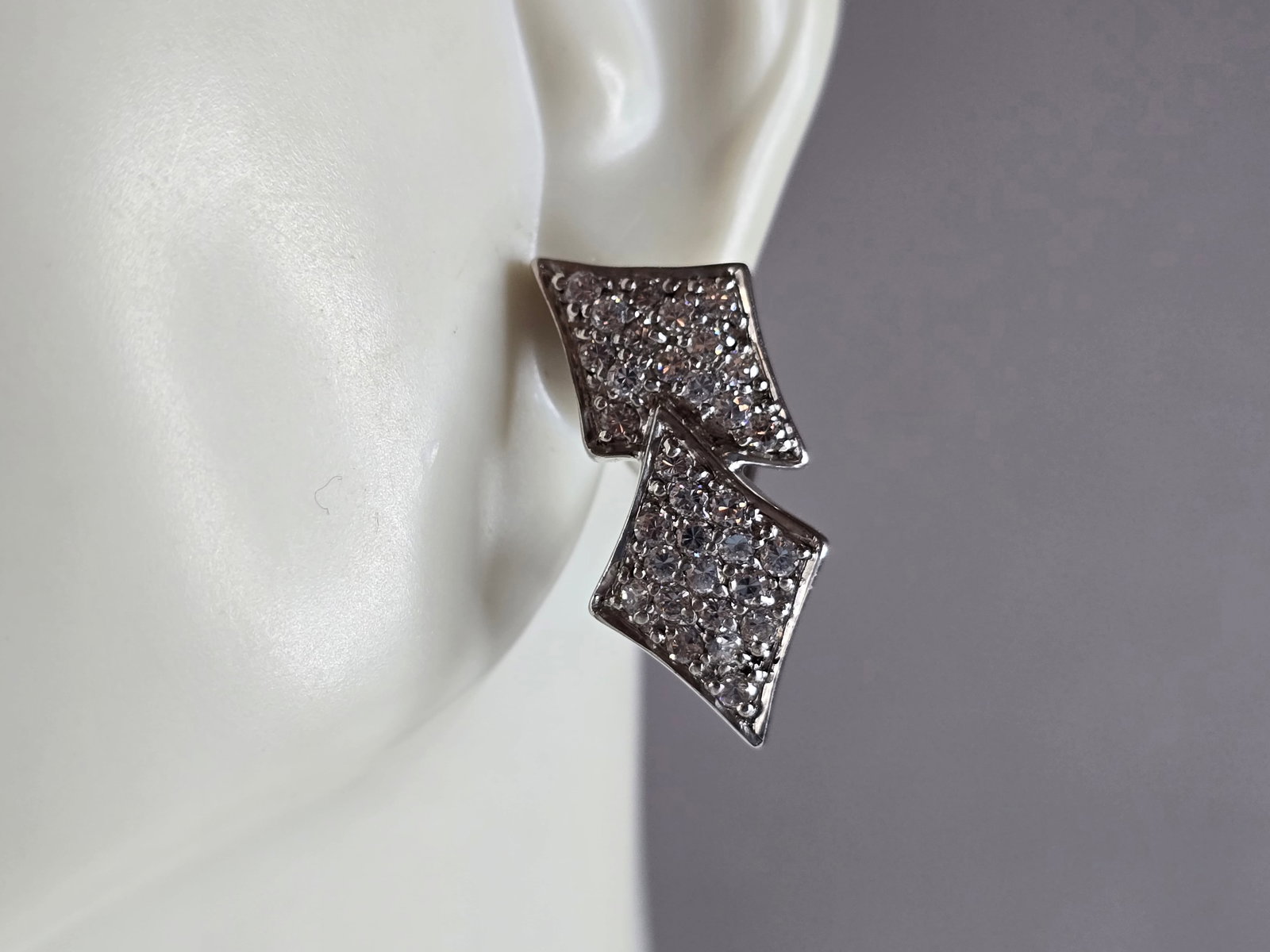 Womens Vintage Estate Sterling Silver Deco CZ Stud Earrings (1 of 4)