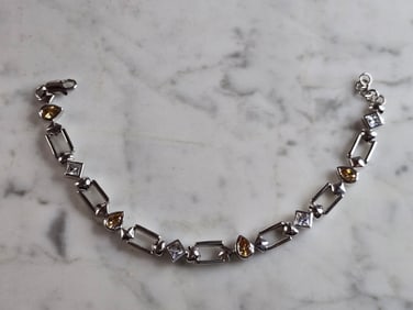 Womens Vintage Estate Sterling Silver Modernist Citrine Bracelet