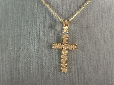Womens Sterling Silver Gold Tone Religious Cross Pendant Necklace