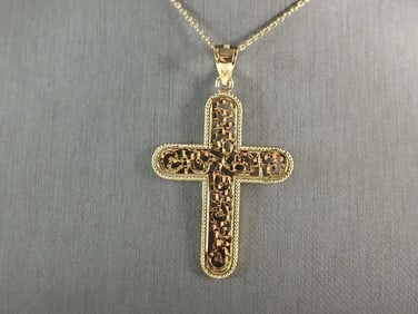 Womens Sterling Silver Gold Tone Religious Cross Pendant Necklace