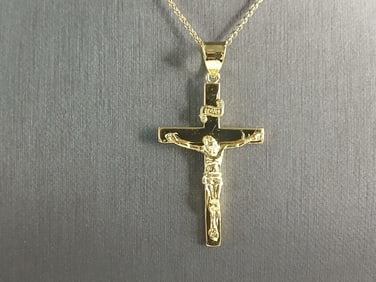 Womens Sterling Silver Gold Tone Religious Cross Necklace