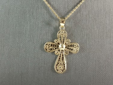 Womens Sterling Silver Gold Tone Religious Cross Necklace