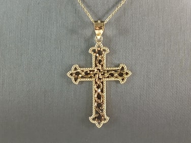 Womens Sterling Silver Gold Tone Religious Cross Pendant Necklace