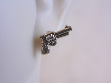 Womens Vintage Estate Sterling Silver Gun Pistol Earrings