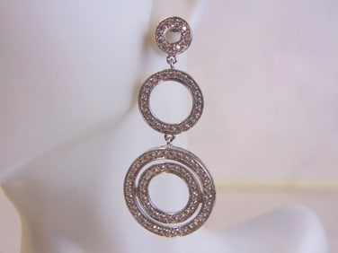 Womens Vintage Sterling Silver Earrings w/ CZ Stones