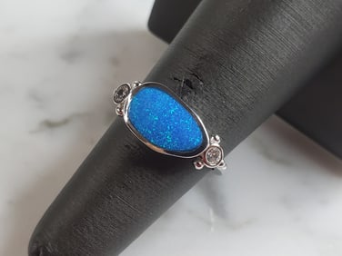 Womens Estate Sterling Silver Modernist Blue Opal Ring