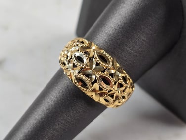 Womens Vintage Estate 14K Yellow Gold Filigree Ring
