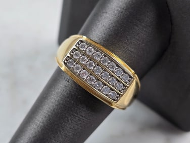 Mens Vintage Estate 14K Yellow Gold Diamond Ring