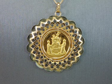 Vintage Estate 18k Gold Religious Pendant Necklace