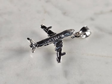 Womens Sterling Silver Airplane Pendant