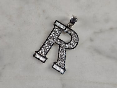 Womens Sterling Silver Initial Letter " R " Pendant