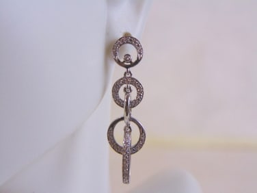 Womens Vintage Sterling Silver Earrings w/ CZ Stones