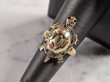 Womens Vintage Estate 14K Yellow & Rose Gold Turtle Ring