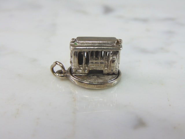 Womens Vintage Estate Sterling Silver Trolley Charm (1 of 3)